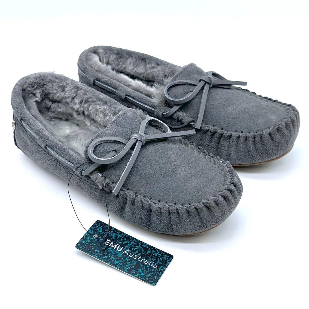 未使用タグ付✨EMU Australia モカシン スエード ボア 灰 24cm