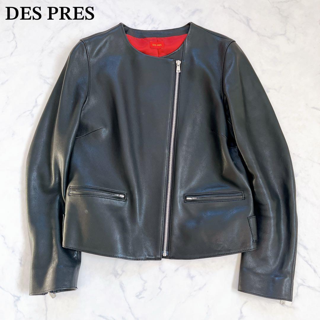 美品 デプレ ラムレザー ノーカラージャケット ライダース ブラック 本革 M