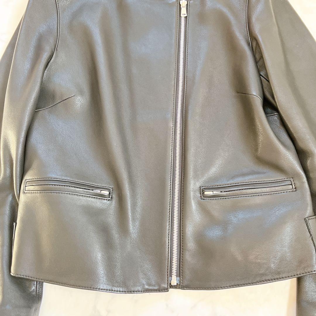 美品 デプレ ラムレザー ノーカラージャケット ライダース ブラック 本革 M