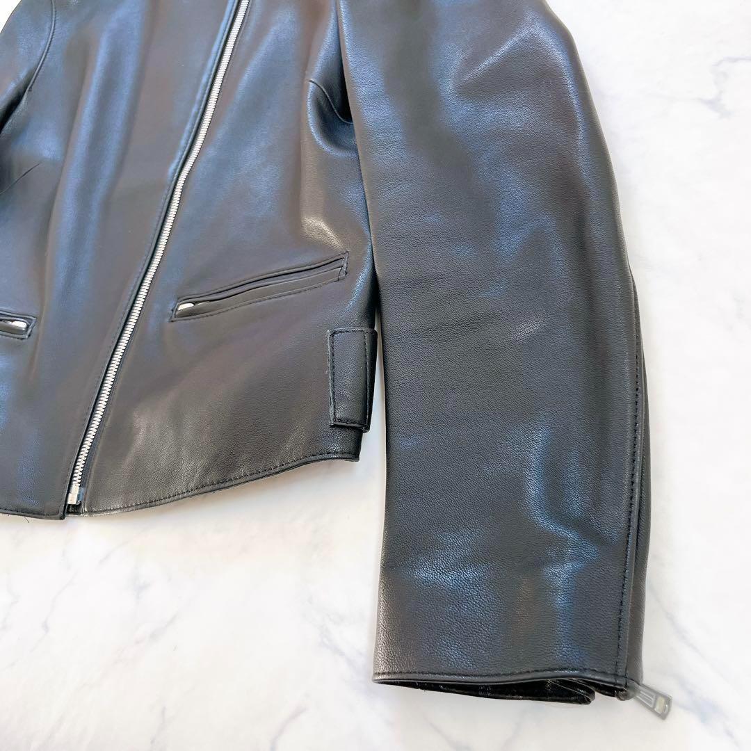 美品 デプレ ラムレザー ノーカラージャケット ライダース ブラック 本革 M