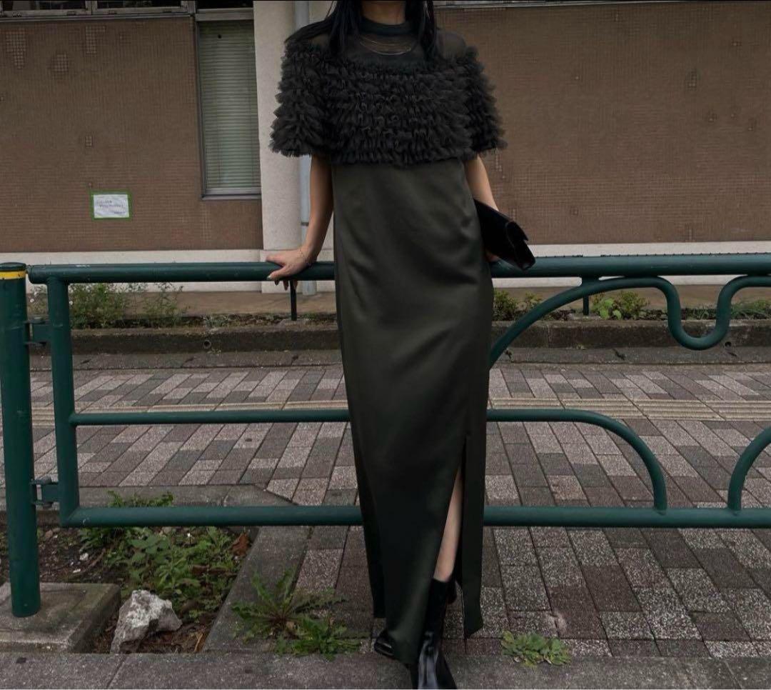 2WAY VOLUME FRILL BOLERO SET DRESS カーキ S