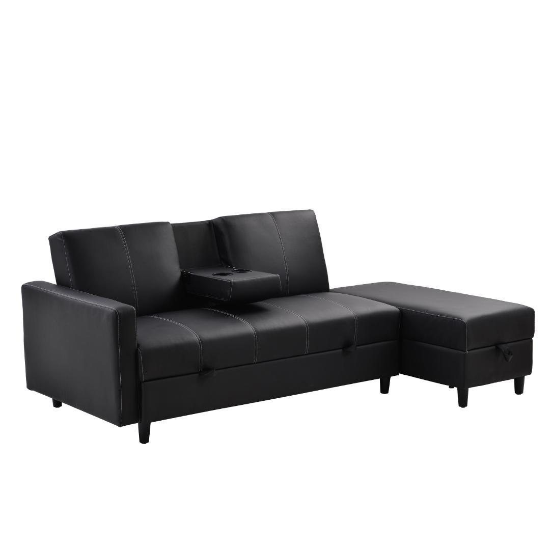 ソファー 3人掛け ソファ 多機能ソファベッド 収納機能 引き出し 【ブラック】