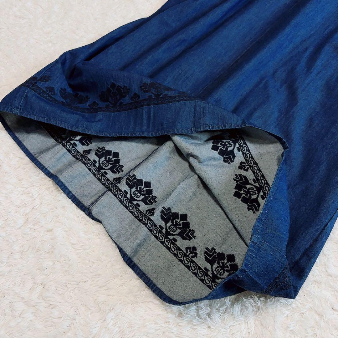 美品✨RHC ロンハーマン デニムワンピース マキシ丈 刺繍 綿 インディゴ