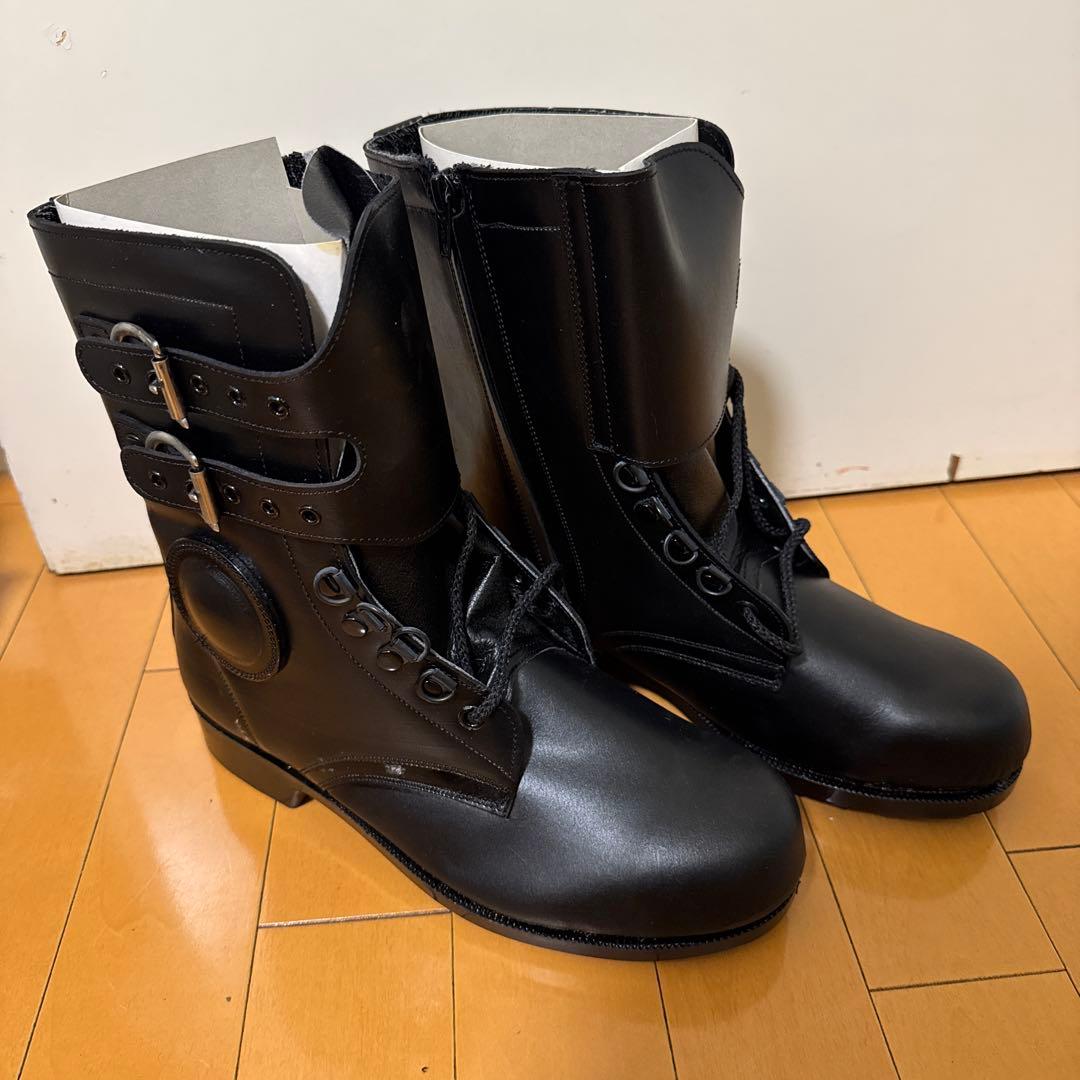 黒い安全ブーツ ジッパー付き　編上靴