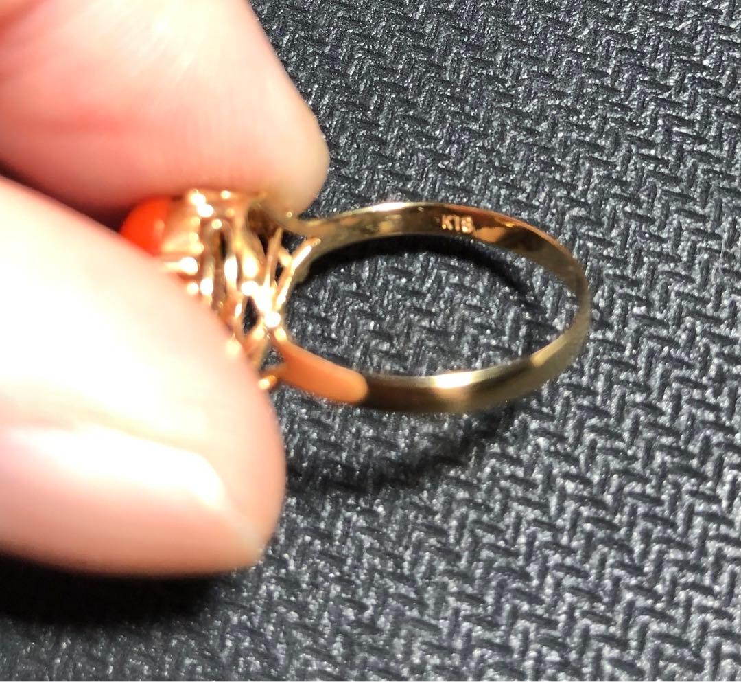 天然　珊瑚　リング　指輪　k18 高知サンゴ工房