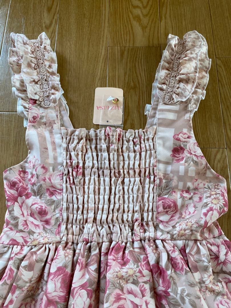 LIZ LISA チェック花柄ジャンスカワンピース ピンクベージュ