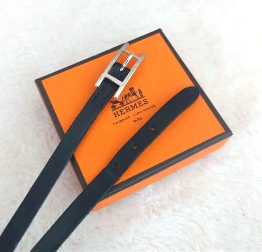 HERMES エルメス アピ3 レザー シルバー金具 ロング ブレスレット