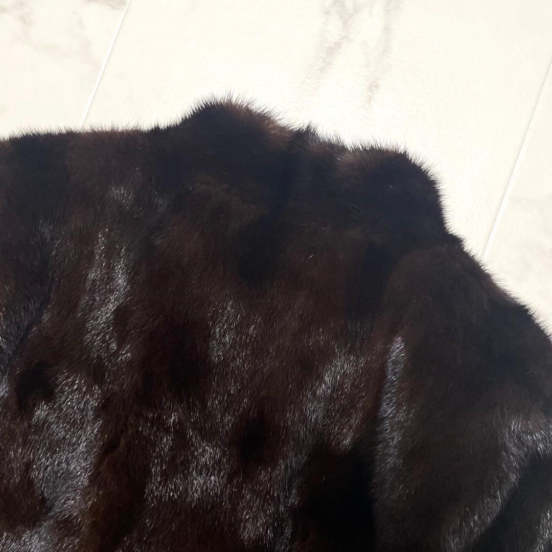 極美品 ミンク 花柄刺繍 リアルファーコート スタンドカラー ミドル丈 L相当