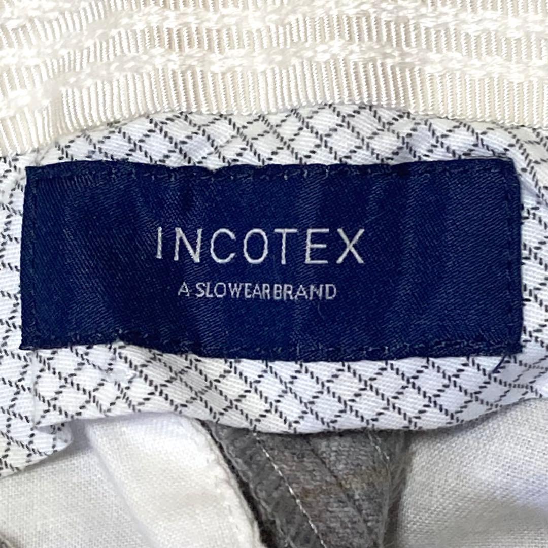 新同★インコテックス♂ウールフラノスラックスパンツ★ライトグレー★細いボーダー