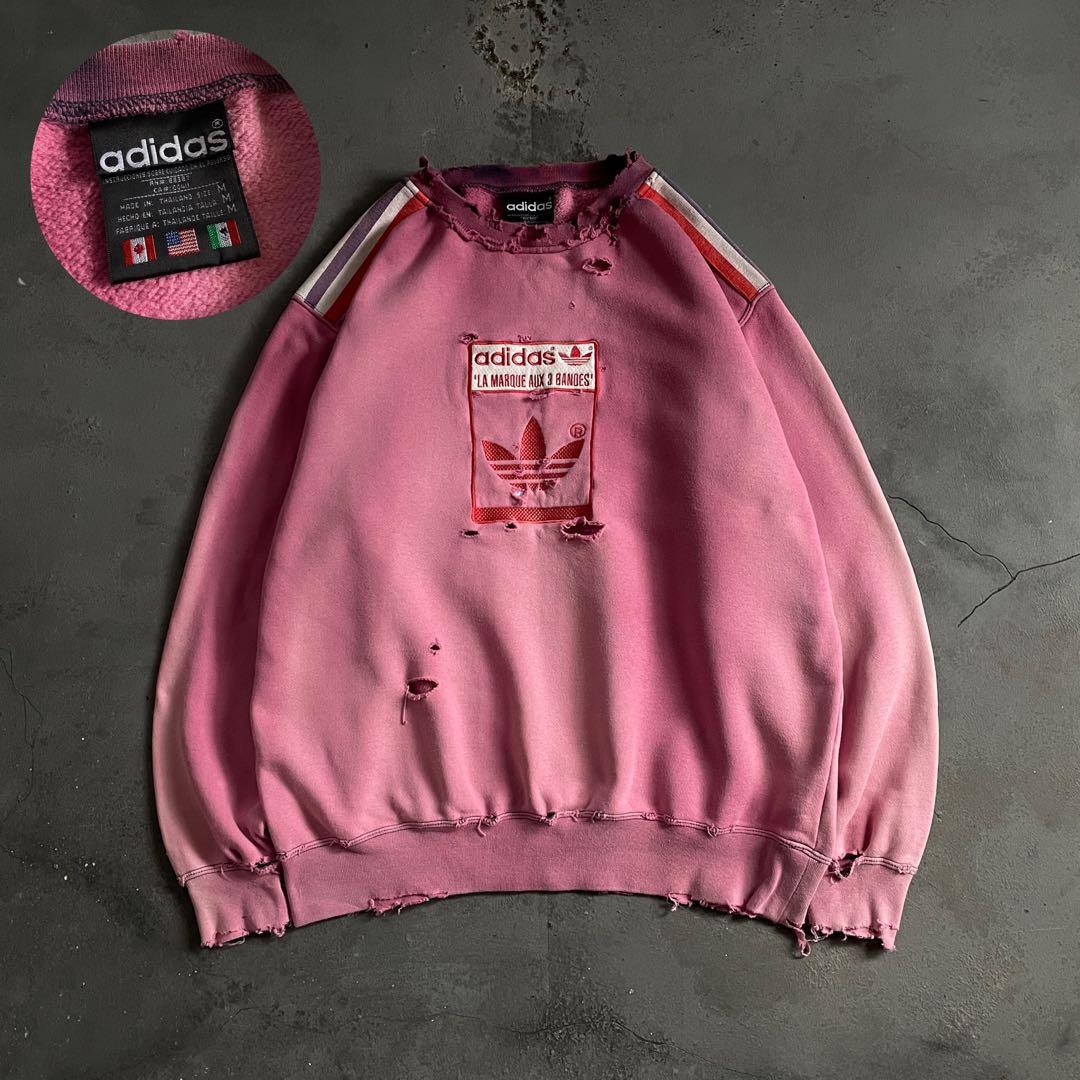 80's adidas“万国旗”刺繍ロゴ”肉厚“鬼フェード“Boro sweat