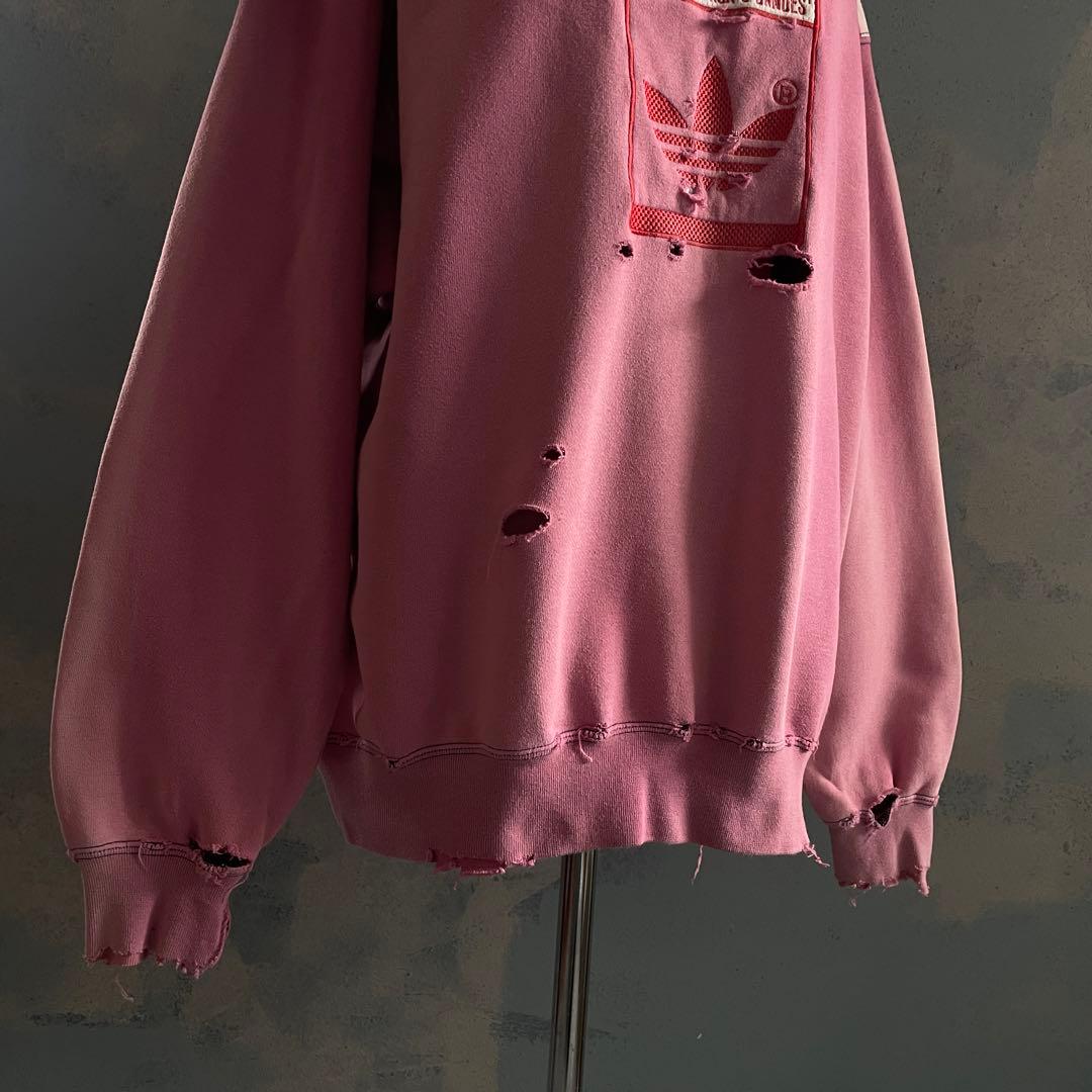 80's adidas“万国旗”刺繍ロゴ”肉厚“鬼フェード“Boro sweat