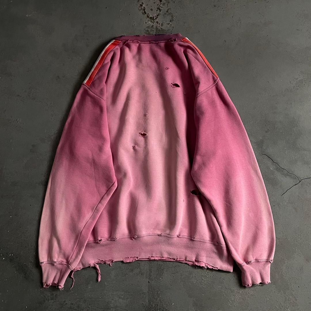 80's adidas“万国旗”刺繍ロゴ”肉厚“鬼フェード“Boro sweat