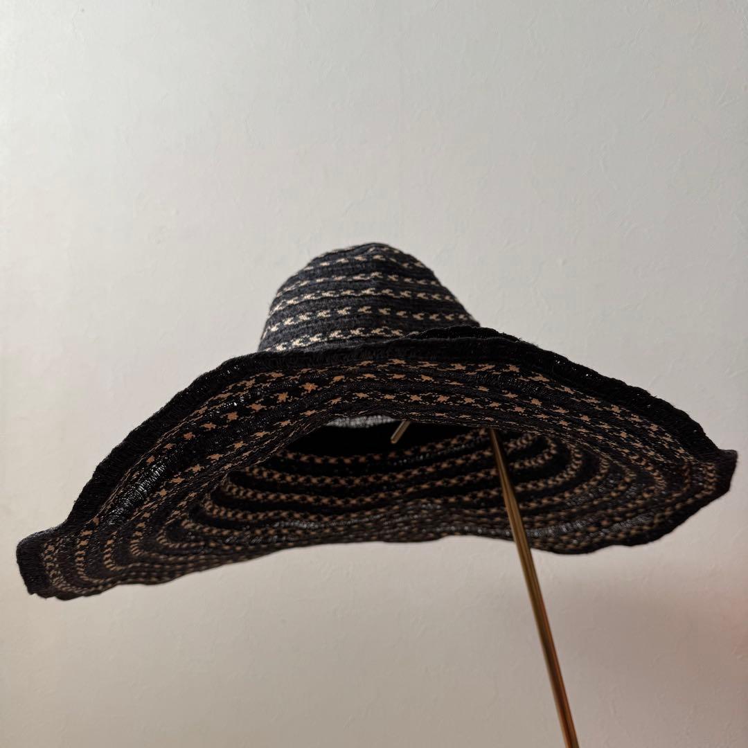 JACQUES LE CORRE ストライプ柄の広いつば麦わら帽子