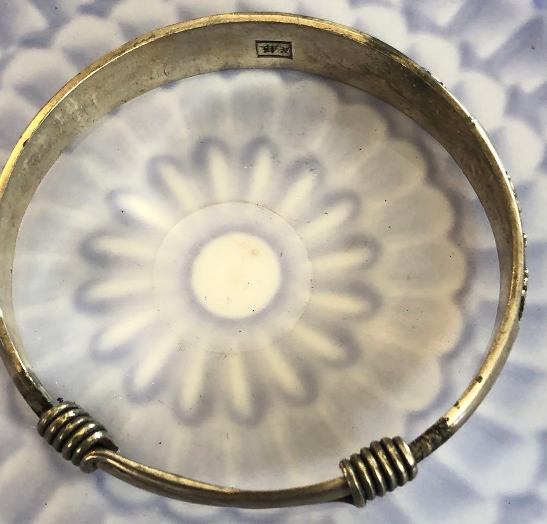 足銀腕輪アンティークオブジェ菊、竹、蘭，梅の図