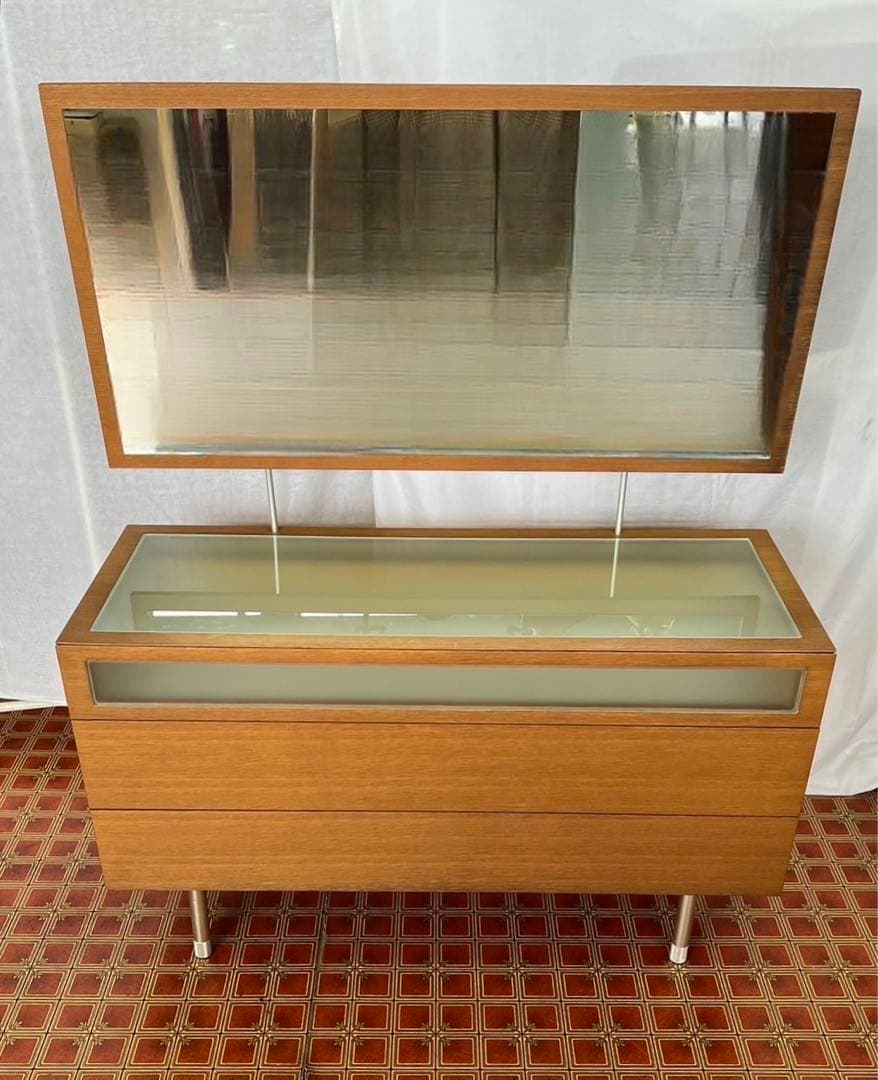 【アンティーク】北欧レトロ 鏡台 3段引出し ドレッサー チェスト キャビネット