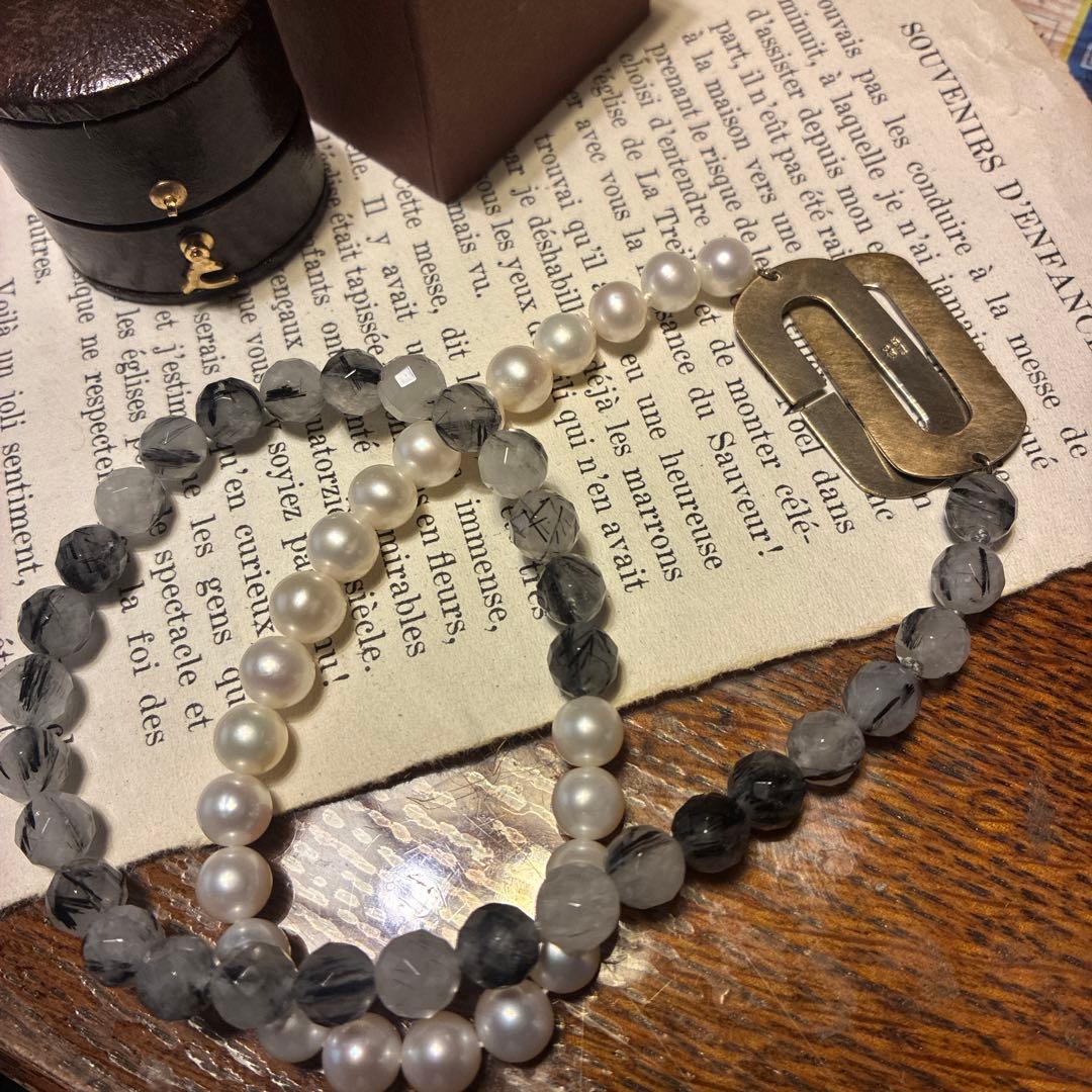 talkative ルチルクォーツ×淡水パール ネックレス