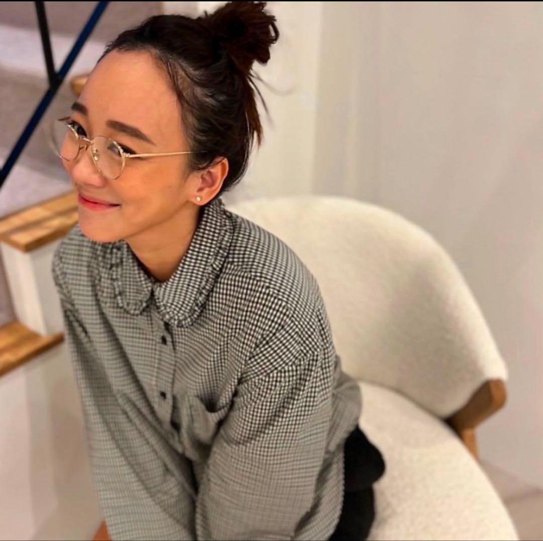 rosymonster メローフリルチェックシャツ ブラウン