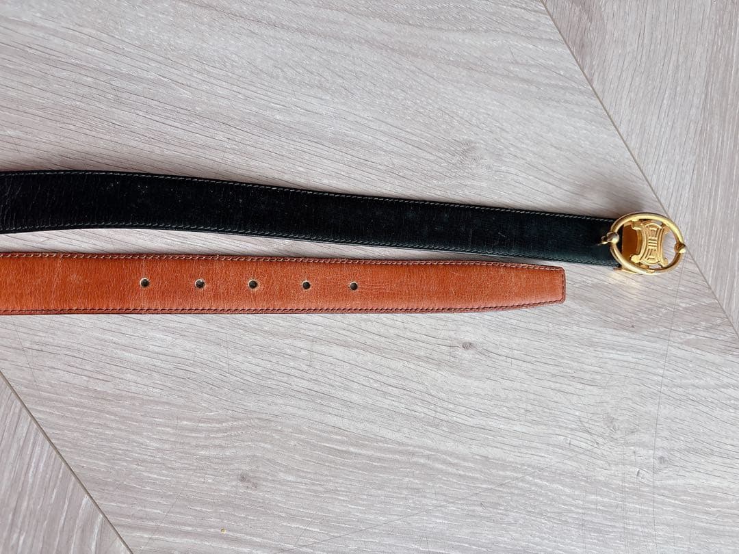 【希少品】セリーヌ レディースベルト リバーシブル 黒 茶 オールド ビンテージ