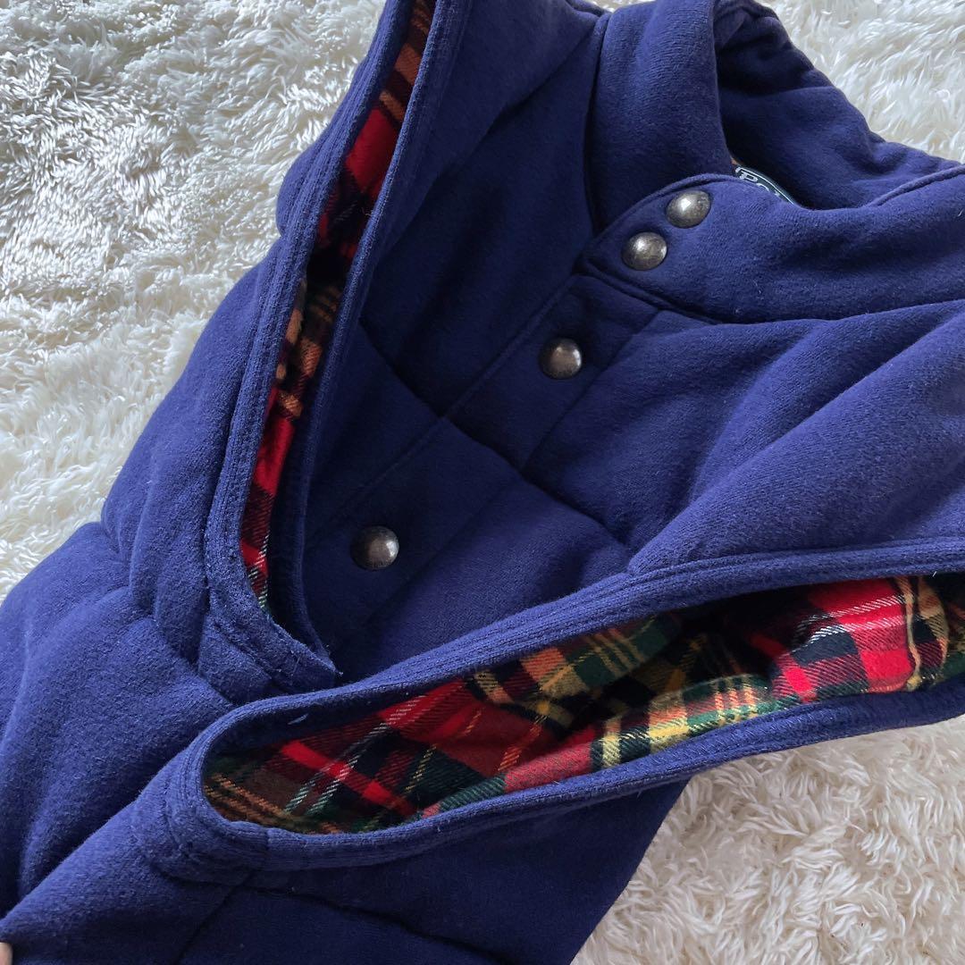 ポロバイラルフローレン M 中綿 ダウンベスト 裏地チェック ポニー　肉厚　紺