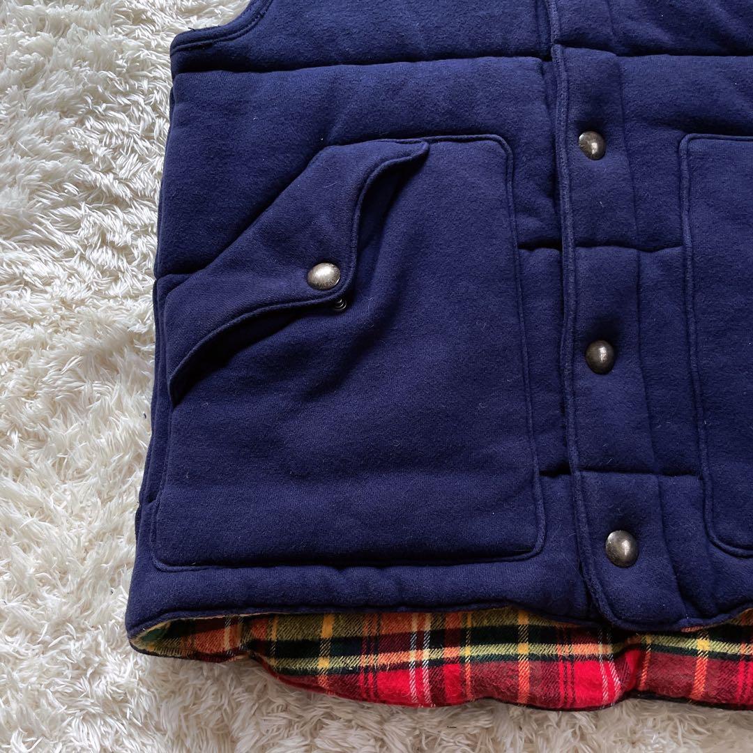 ポロバイラルフローレン M 中綿 ダウンベスト 裏地チェック ポニー　肉厚　紺