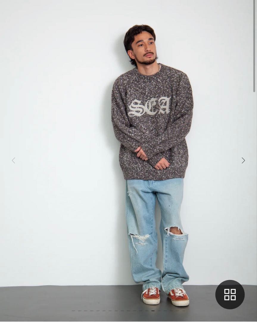 新品 Leather Patch Knit Sweater BROWN / XL