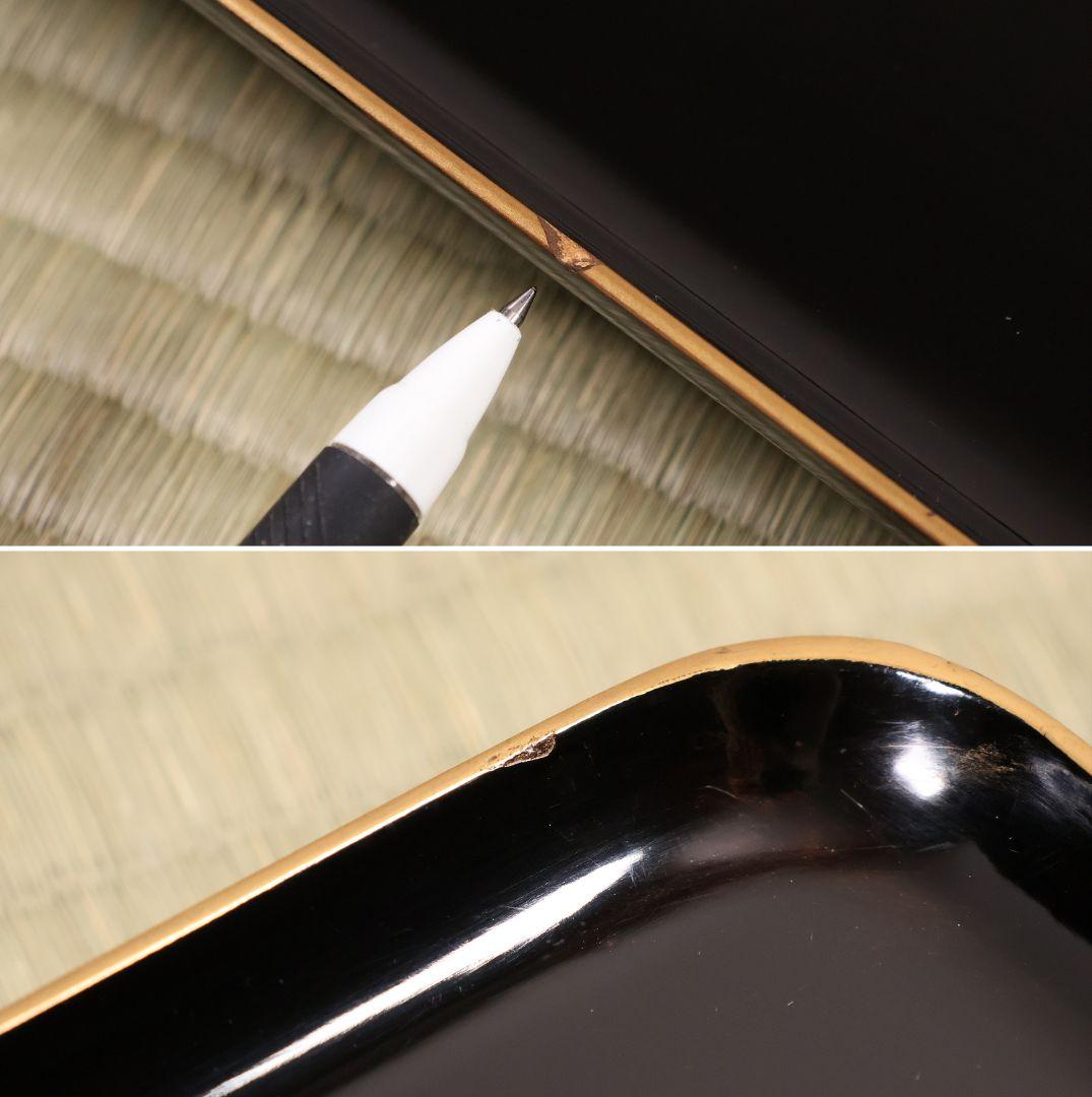 木製漆器 草花 絵変蒔絵 蝋色塗 吸物膳 十客 足付 四方膳 梨地【CM282】