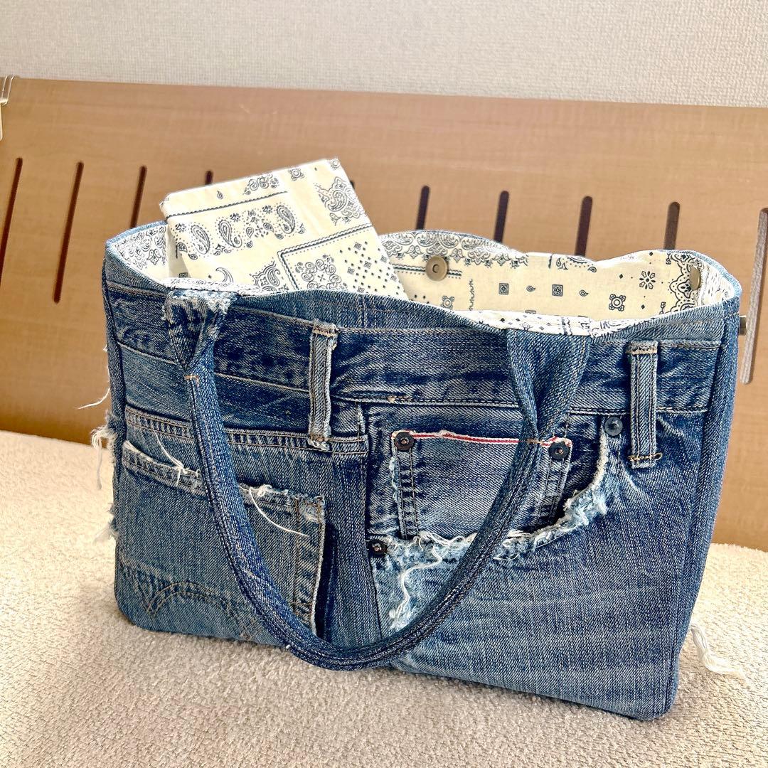 ♡お値下げします♡さまオーダー。サイドボタンデニムリメイクトートバッグ、他一点