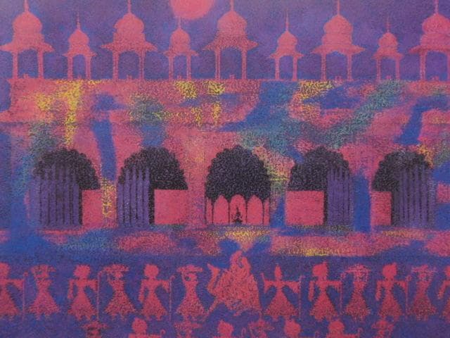 山崎忠明、【印度幻想】、希少な額装用画集より、新品額装付