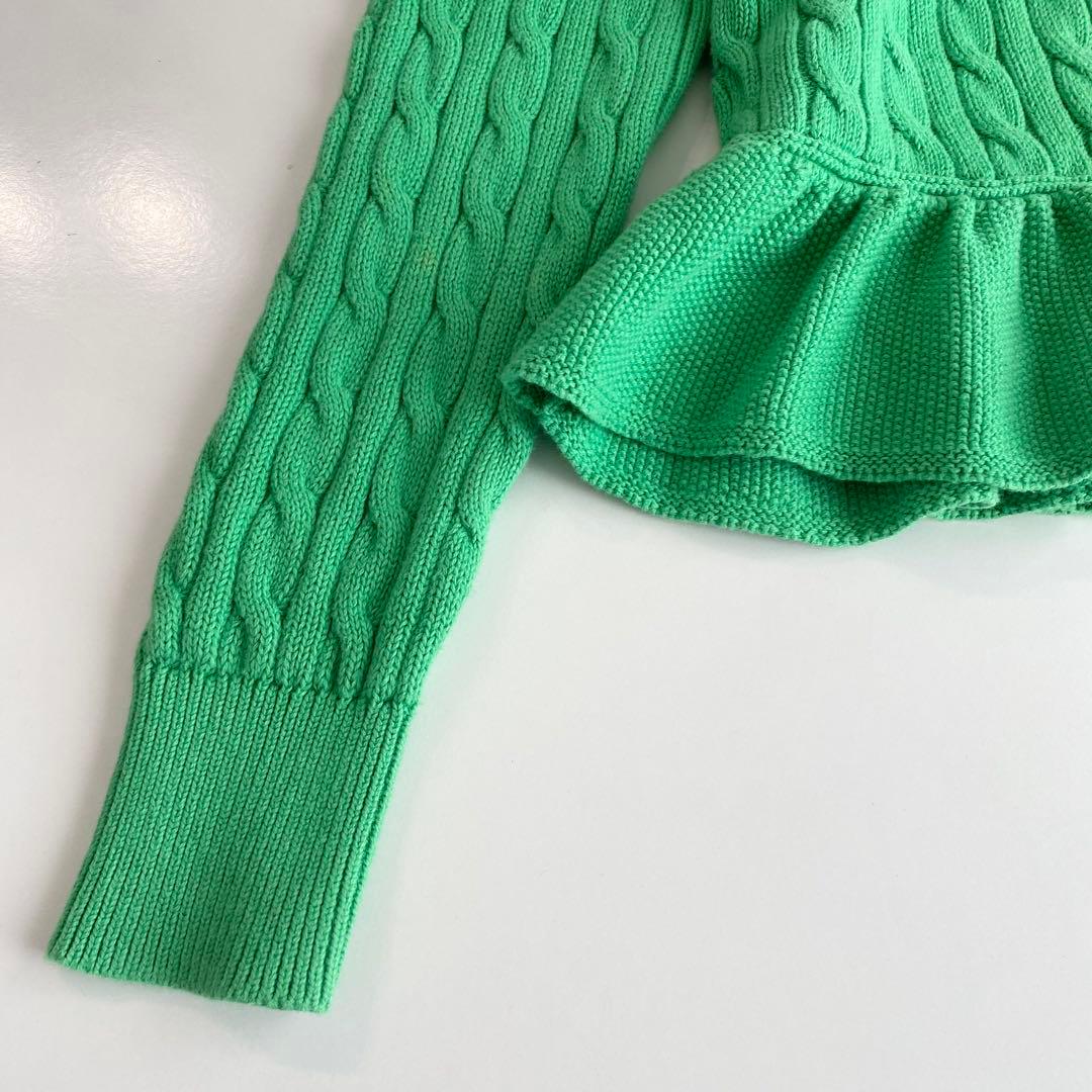 ラルフローレン ケーブルニット ペプラム カーディガン グリーン レディースS