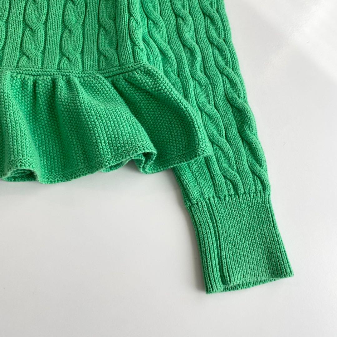 ラルフローレン ケーブルニット ペプラム カーディガン グリーン レディースS