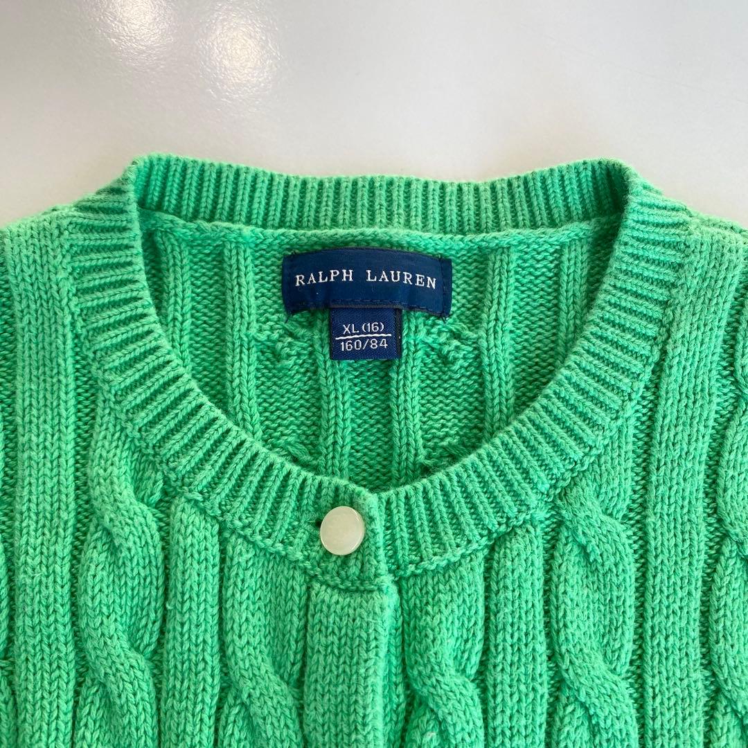 ラルフローレン ケーブルニット ペプラム カーディガン グリーン レディースS