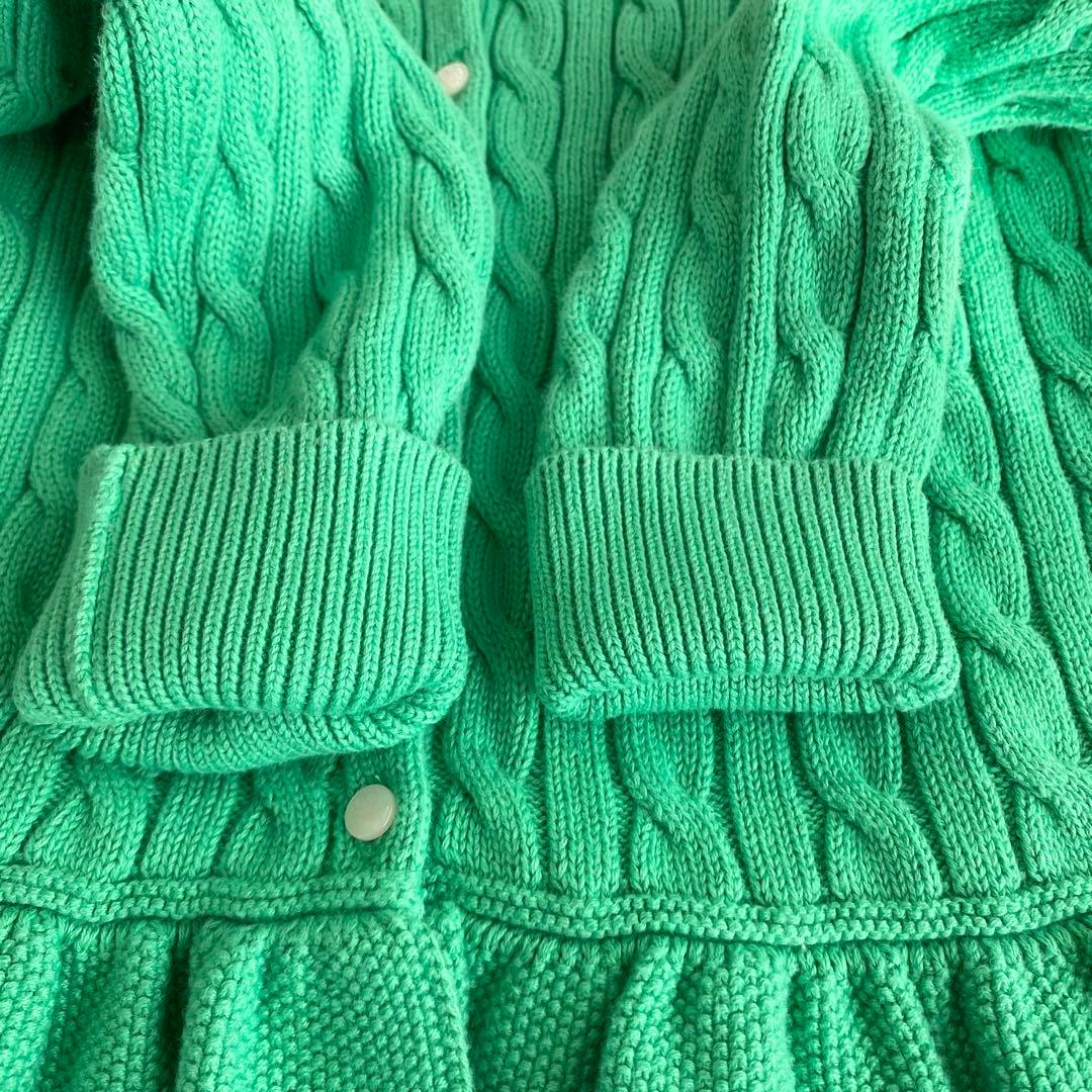 ラルフローレン ケーブルニット ペプラム カーディガン グリーン レディースS