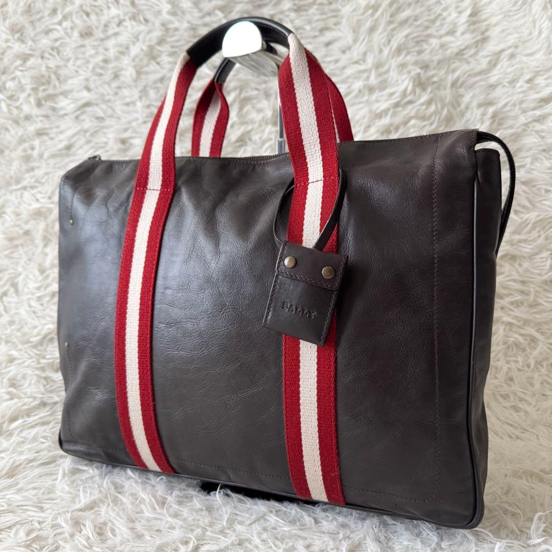 【バリー】トートバッグ　ビジネスバッグ レザー　ダークブラウン 鍵付き　A4