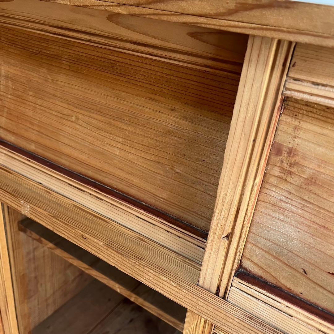 アンティーク ガラス戸棚 水屋箪笥 水屋 食器棚 無塗装 無垢材 キャビネット