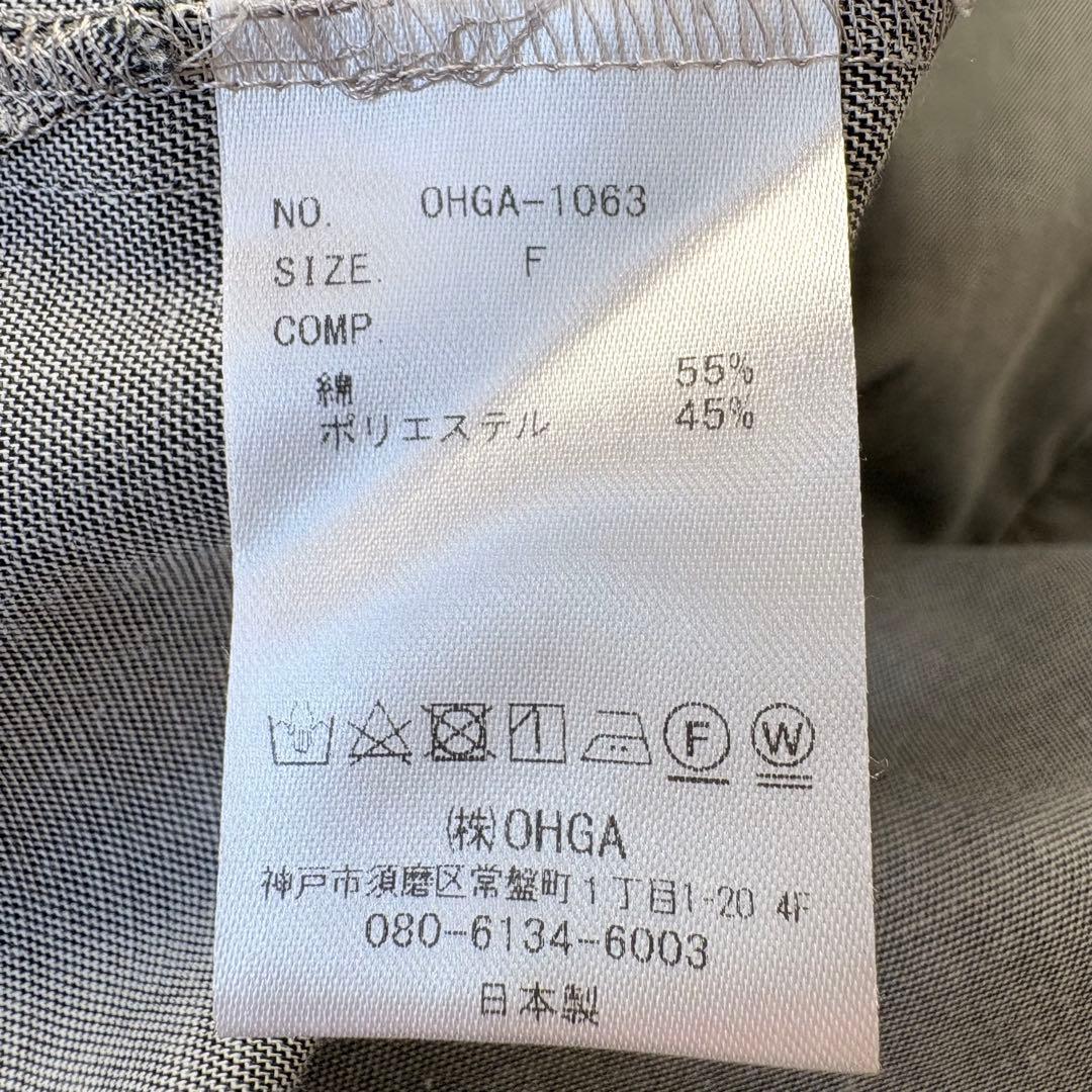 オーガ　フリルシャツ　ノーカラー　ラウンドヘム　サイドスリット　グレー　Fサイズ