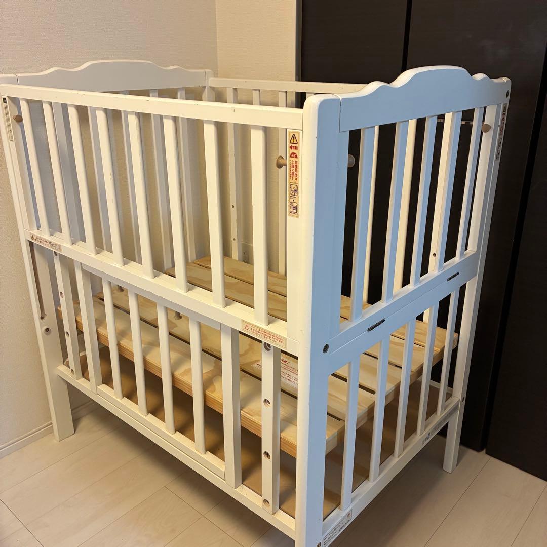【大和屋】2面オープン 60×90 木製ミニベビーベッド ホワイト