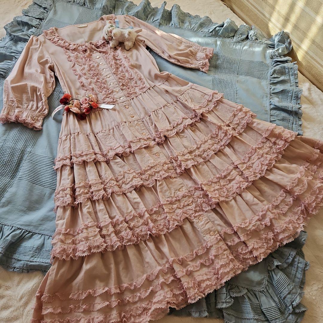 ★ピンクハウス★❤️阪神限定被せ段々ミディワンピース✨ピンク✨綿ローン