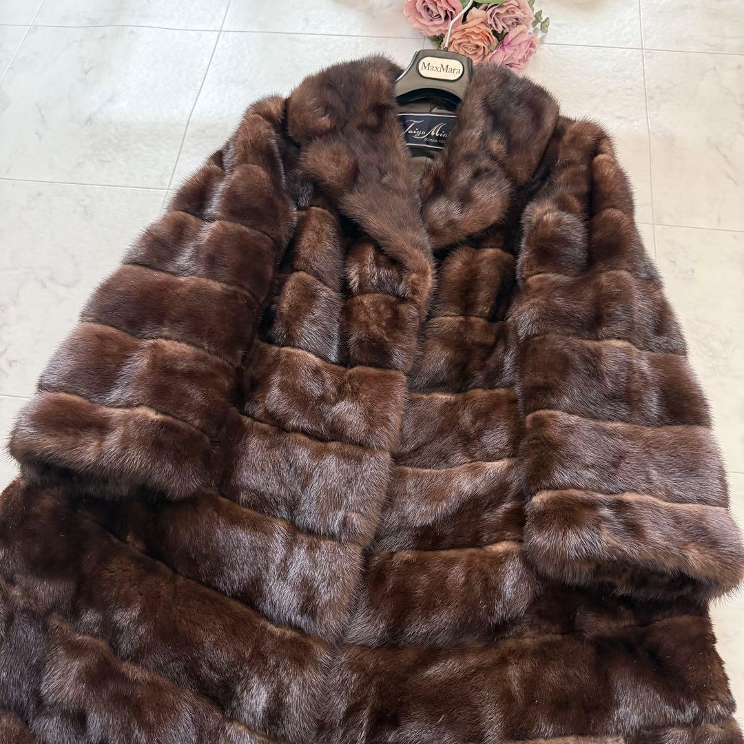 人気デザイン横段◎ミンク ファーコート リアルファー 毛皮 フレア なめし柔らか