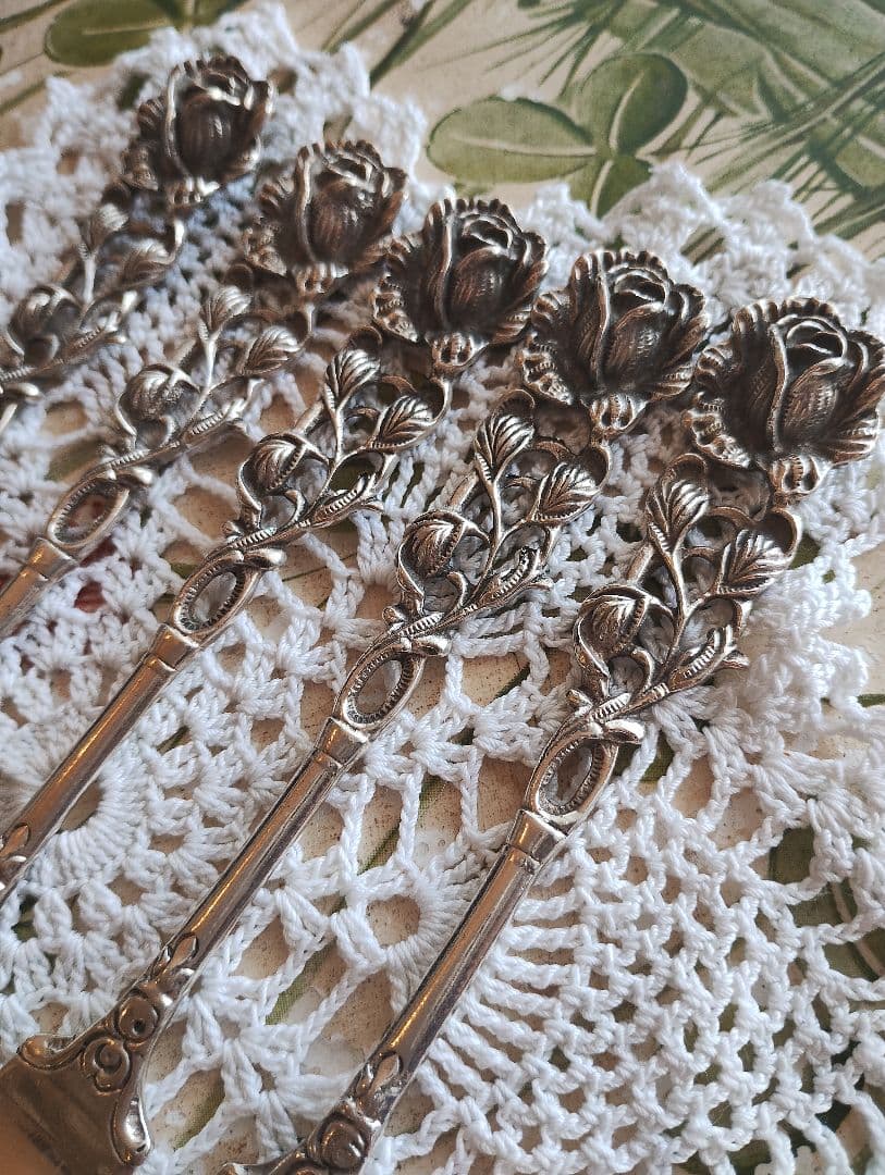 ヒルデスハイムローズ　バラ装飾ヴィンテージフォーク5本セット　刻印あり