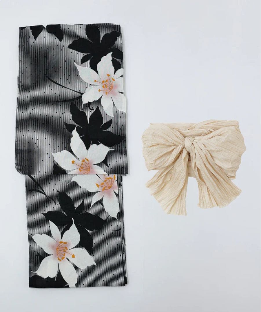 asaka 花柄×ドット　レトロ浴衣・兵児帯セット