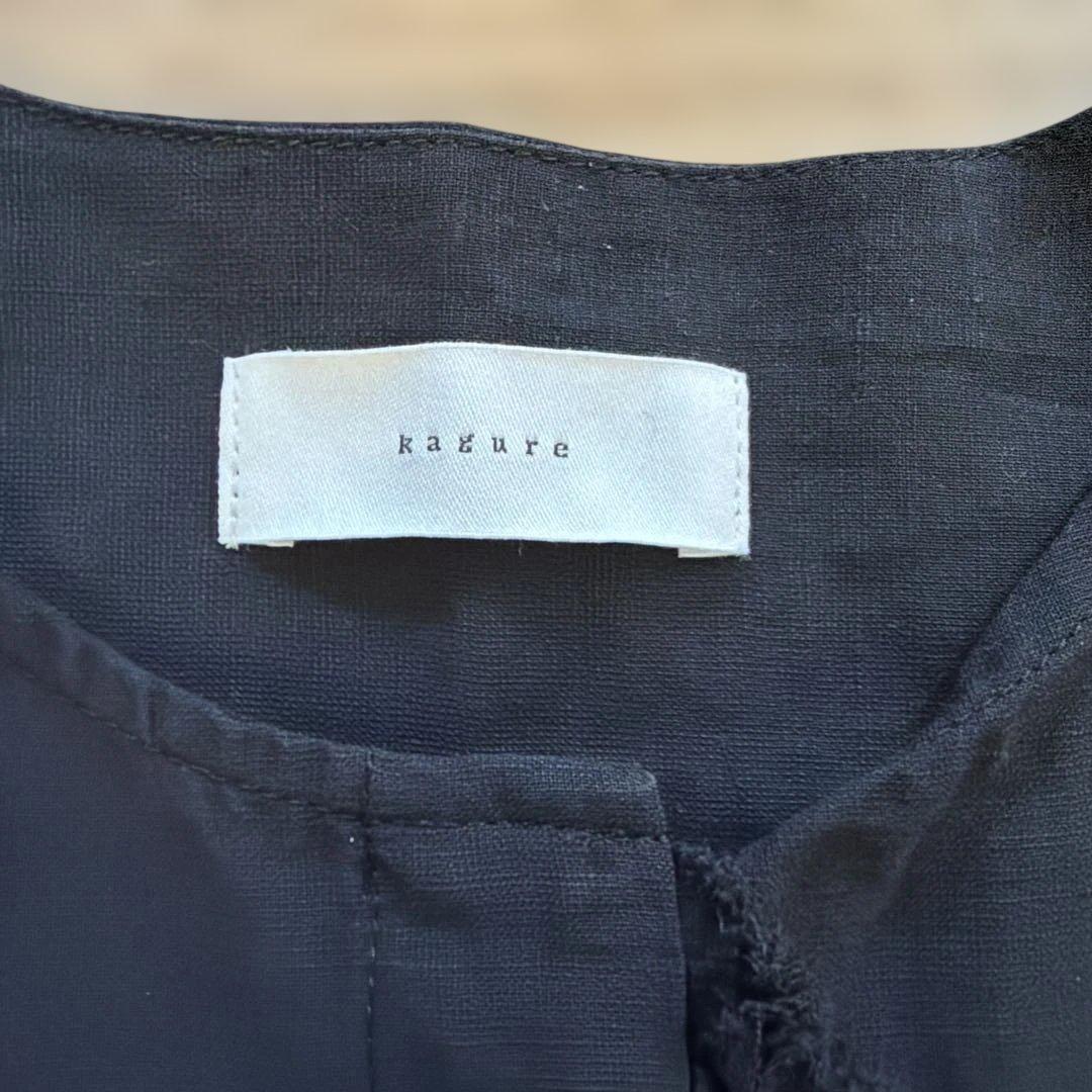 kagure かぐれ　コットンリネンフリルブラウス　黒　フリーサイズ　ユースド