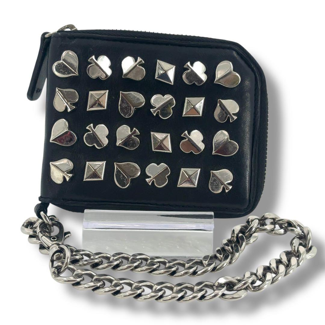 【美品】ジミーチュウ 二つ折り財布 チェーンウォレット トランプ　金具　黒