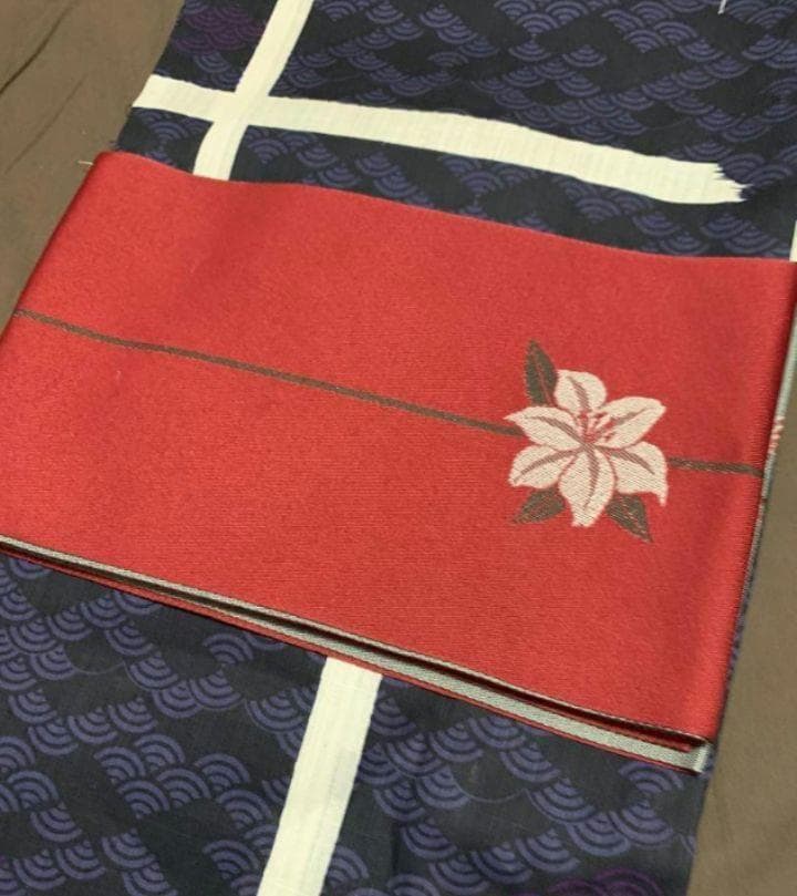 画像の帯+お任せ帯締めつき◆大人ゆかた◆青海波柄◆どなたでもお似合いに