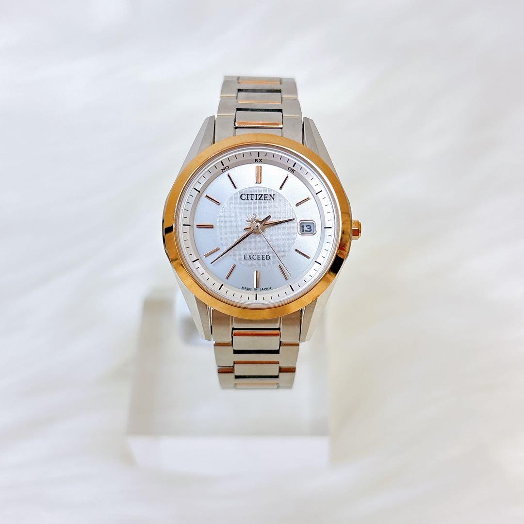 稼働美品✨シチズン　エクシード　電波ソーラー　ピンクゴールド　チタン