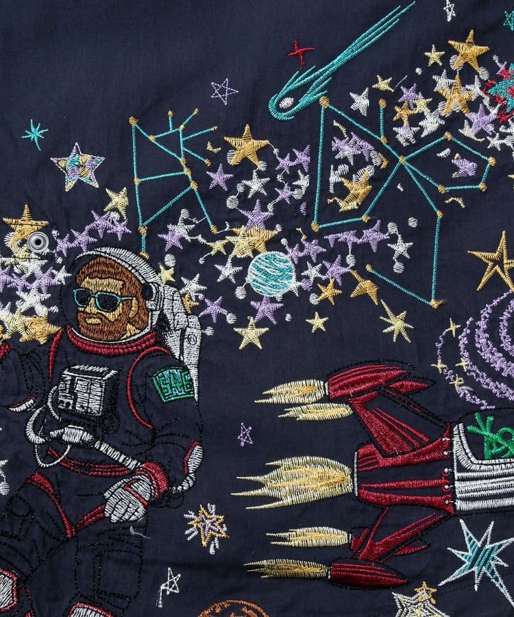 宇宙 ネイビー ロングコート 刺繍モッズコート