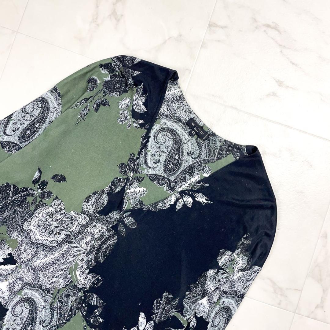 ETRO ペイズリー柄Vネックカットソー カーキ サイズ42*HD1281