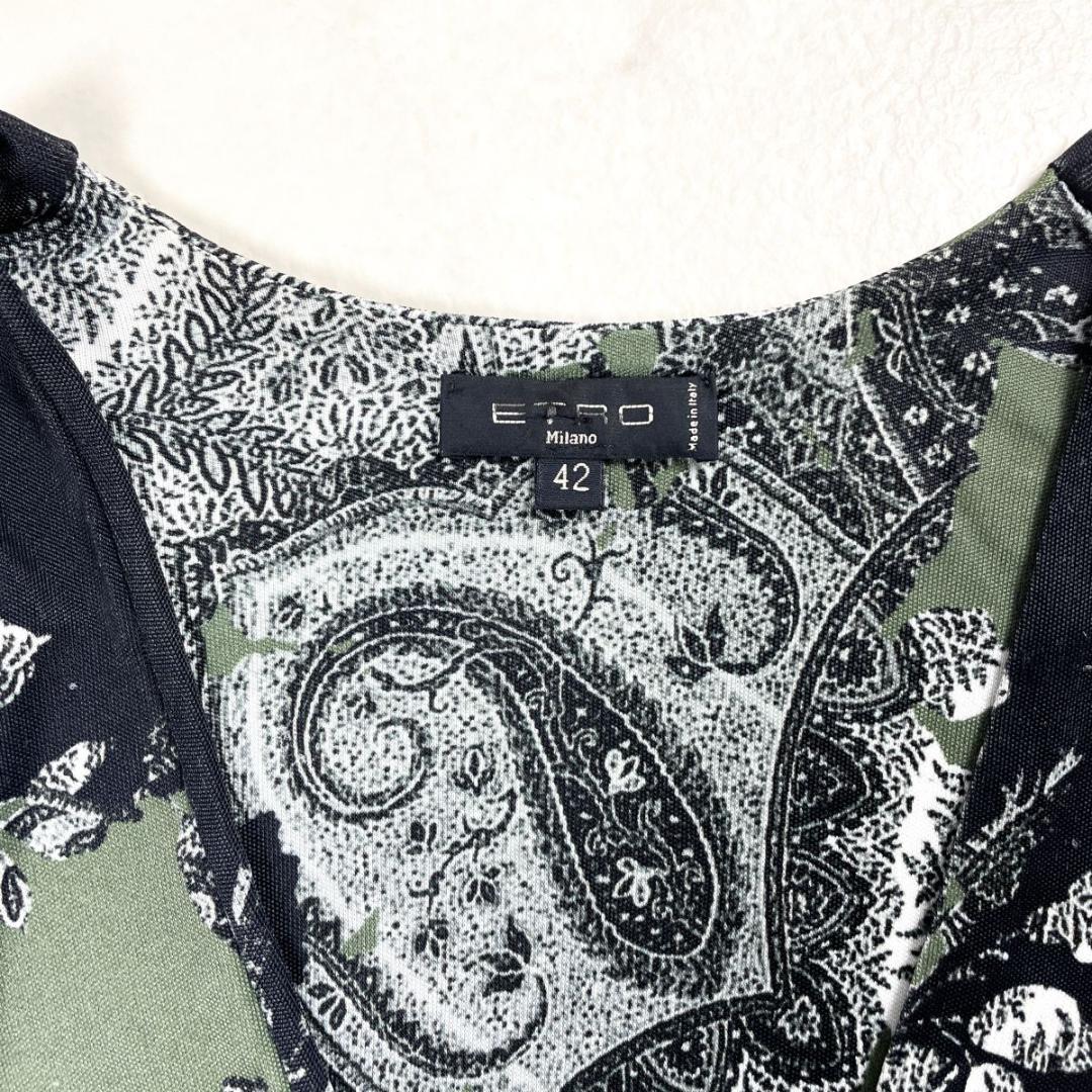 ETRO ペイズリー柄Vネックカットソー カーキ サイズ42*HD1281
