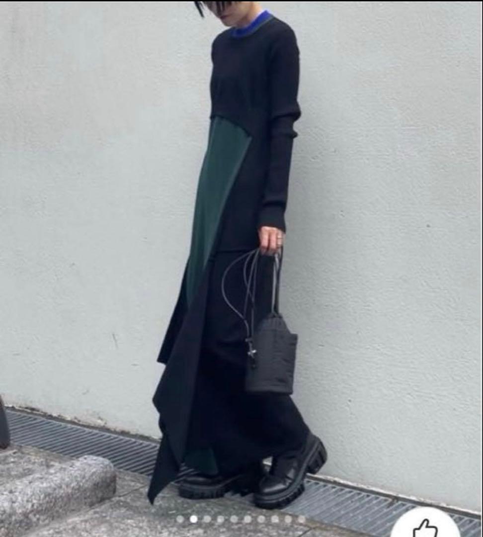 美品★ レイヤードミックスデザインニットワンピース