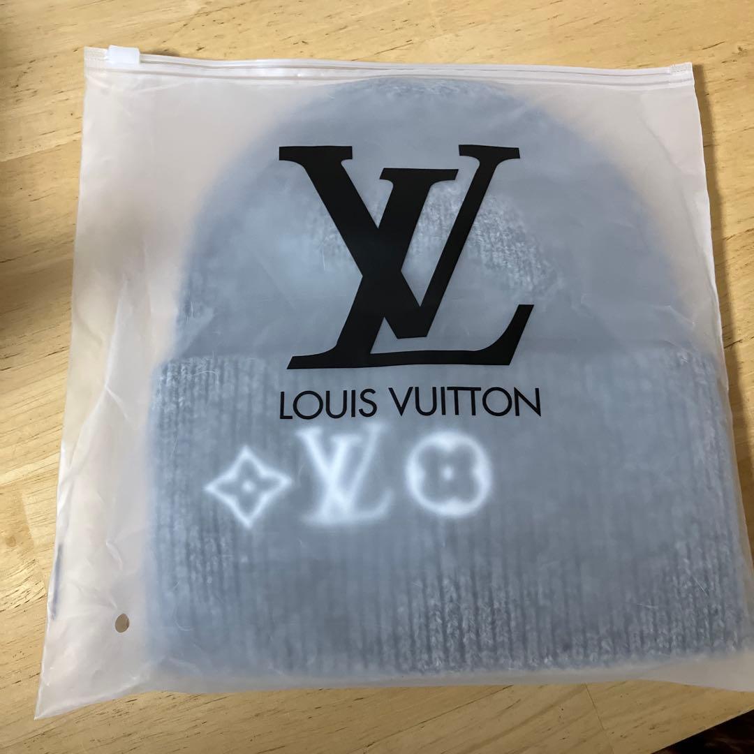 LV 刺繍ビーニー ニット帽 グレー