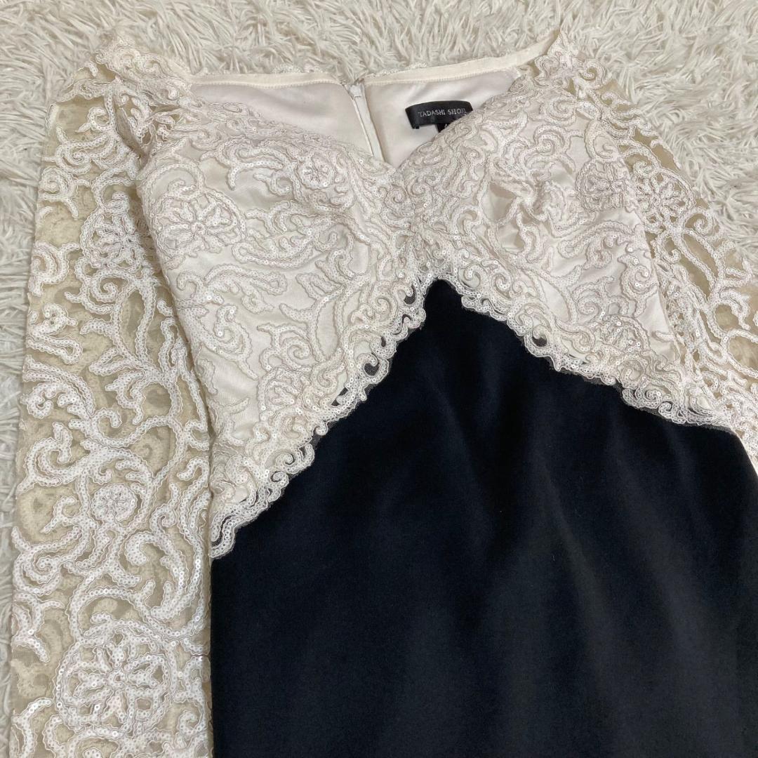15677✨良品✨タダシショージ バイカラーワンピース 白×黒 スパンコール